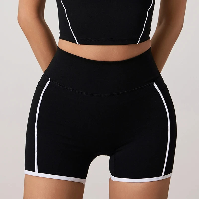 Pocket Yoga Shorts Women Fitness Running Cycling Squat Proof Sports Leggings High Waist Workout Gym Shorts Bottom Tights XP215