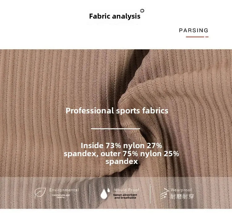 Close-up fabric analysis of sexy women's yoga crop top showing nylon and spandex blend with sweat-absorbent breathable material