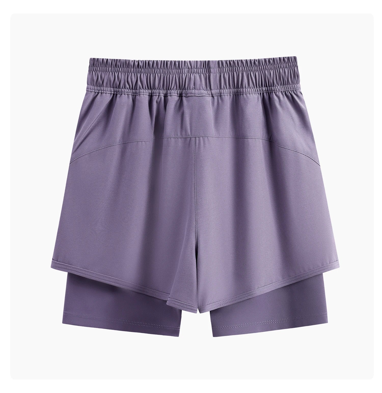 KiKis purple high waist running shorts for women with built-in inner layer and elastic waistband