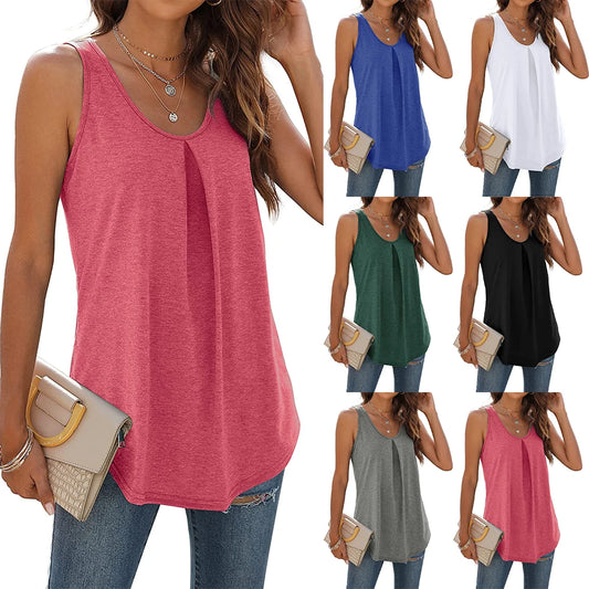 KiKis loose fit tank tops for women in six colors worn with jeans and clutch bags