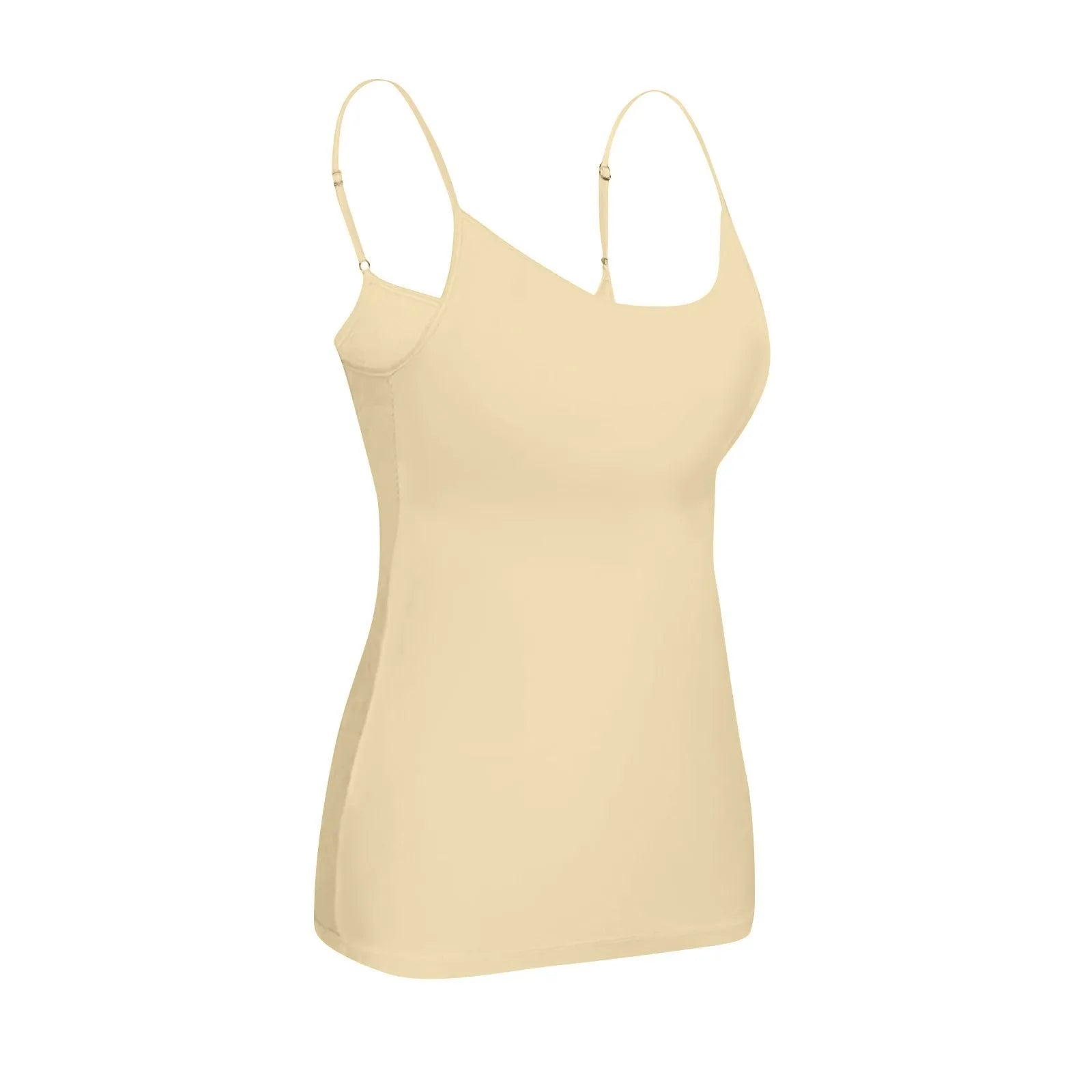KiKis beige padded bra tank top for women with adjustable thin straps and smooth fabric