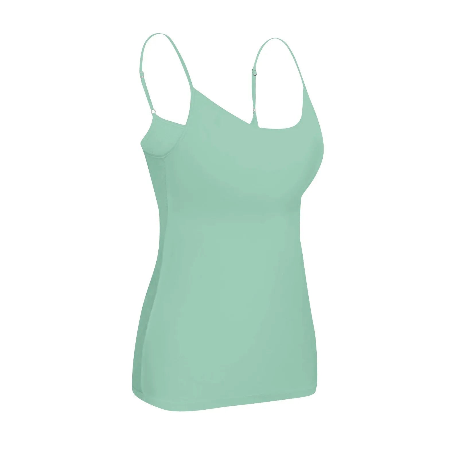 KiKis green padded bra tank top for women with adjustable straps and seamless design