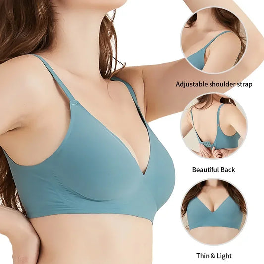 KiKis seamless push up bra for women in blue with adjustable shoulder straps and smooth back design