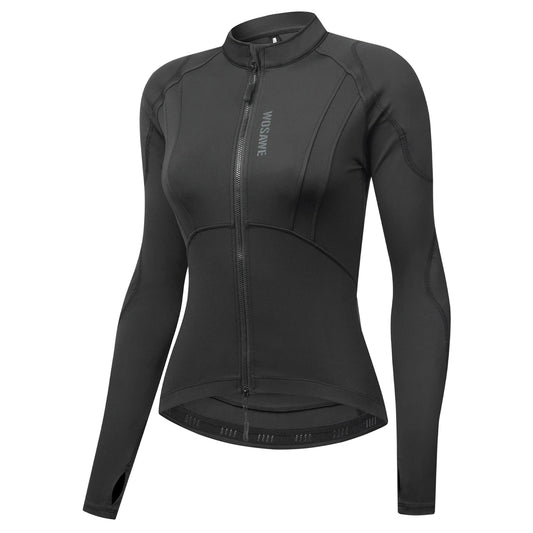 KiKis black stylish summer motorcycle jacket for women with full front zipper and long sleeves