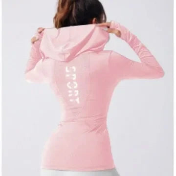 KiKis women's heart hat sweatshirt in light pink with hood and reflective back lettering