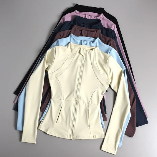 KiKis women's slim fit sports coat in multiple colors with zip front and long sleeves