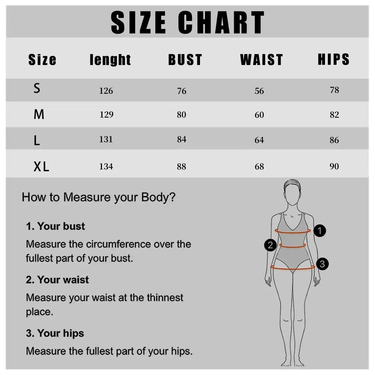 Size chart for women's zipper yoga jumpsuit by KiKis showing measurements for bust waist hips in sizes S to XL