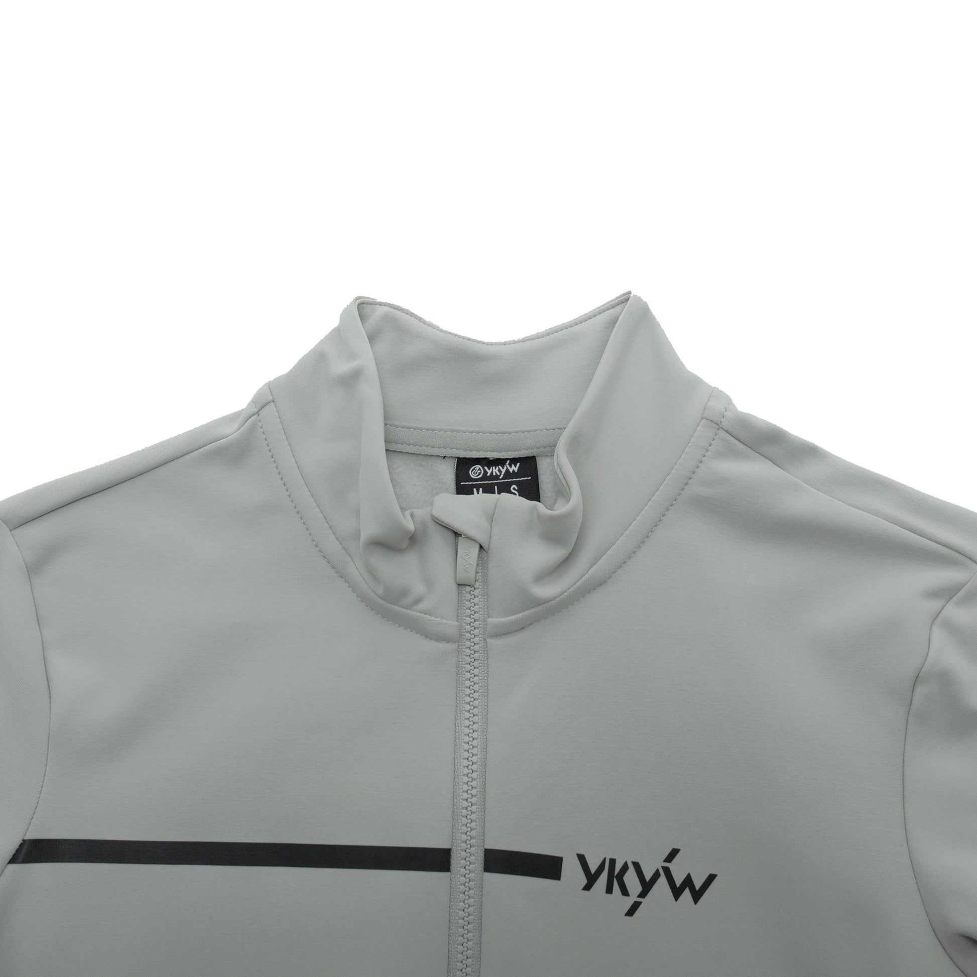 KiKis women's thermal cycling jacket in light gray with full front zipper and black logo detail